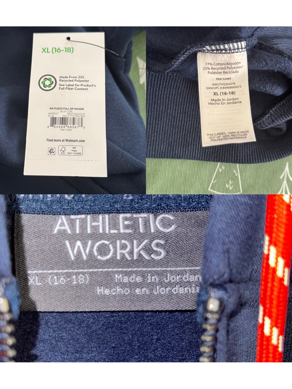 Women’s XL Oversized Full Zip Fleece Hoodie Two Way Zip Blue Cotton Soft Casual - Picture 15 of 16